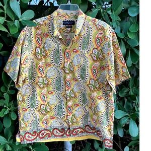 Ralph Lauren Bob Camp Paisley Hawaiian Shirt Mens Large Cotton Short Sleeve